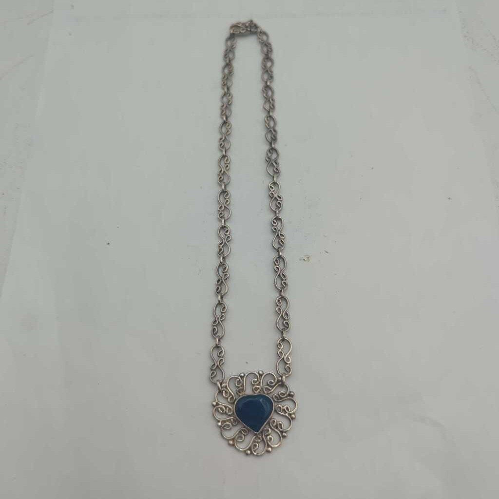 Necklace Silver w/ Blue Heart Stone