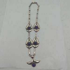 Necklace Sterling Silver w/ Multiple Amethyst Cabs