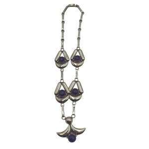 Necklace Sterling Silver w/ Multiple Amethyst Cabs