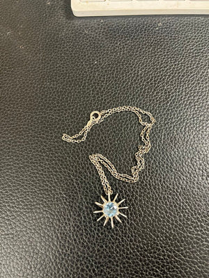 Sterling Silver Starburst Aquamarine Pendant + Chain