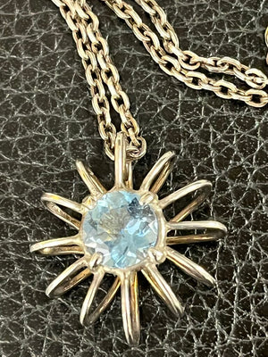 Sterling Silver Starburst Aquamarine Pendant + Chain