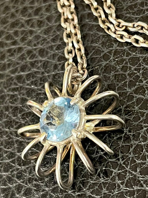 Sterling Silver Starburst Aquamarine Pendant + Chain