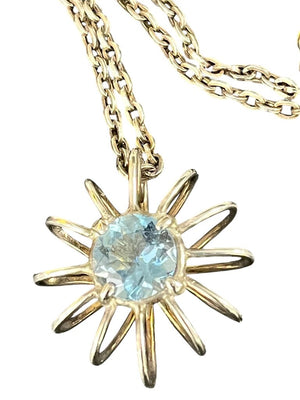 Sterling Silver Starburst Aquamarine Pendant + Chain