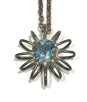 Sterling Silver Starburst Aquamarine Pendant + Chain