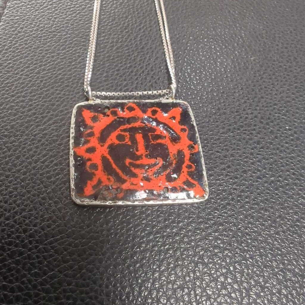 Pendant w/ 2 Chains AG, CU, Bronze & Enamel