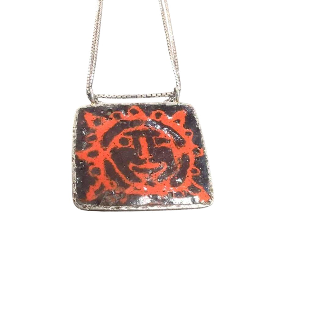 Pendant w/ 2 Chains AG, CU, Bronze & Enamel