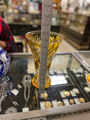 Vintage Bohemian Amber Cut to Clear Vase 11 Inch