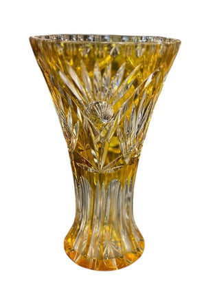 Vintage Bohemian Amber Cut to Clear Vase 11 Inch