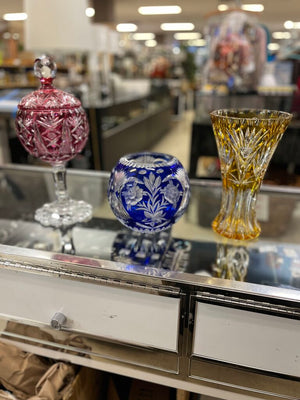 Vintage Bohemian Cobalt Cut To Clear Rose Bowl