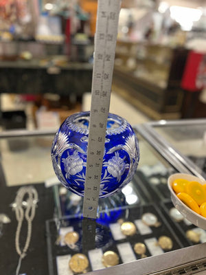 Vintage Bohemian Cobalt Cut To Clear Rose Bowl