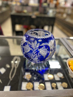 Vintage Bohemian Cobalt Cut To Clear Rose Bowl