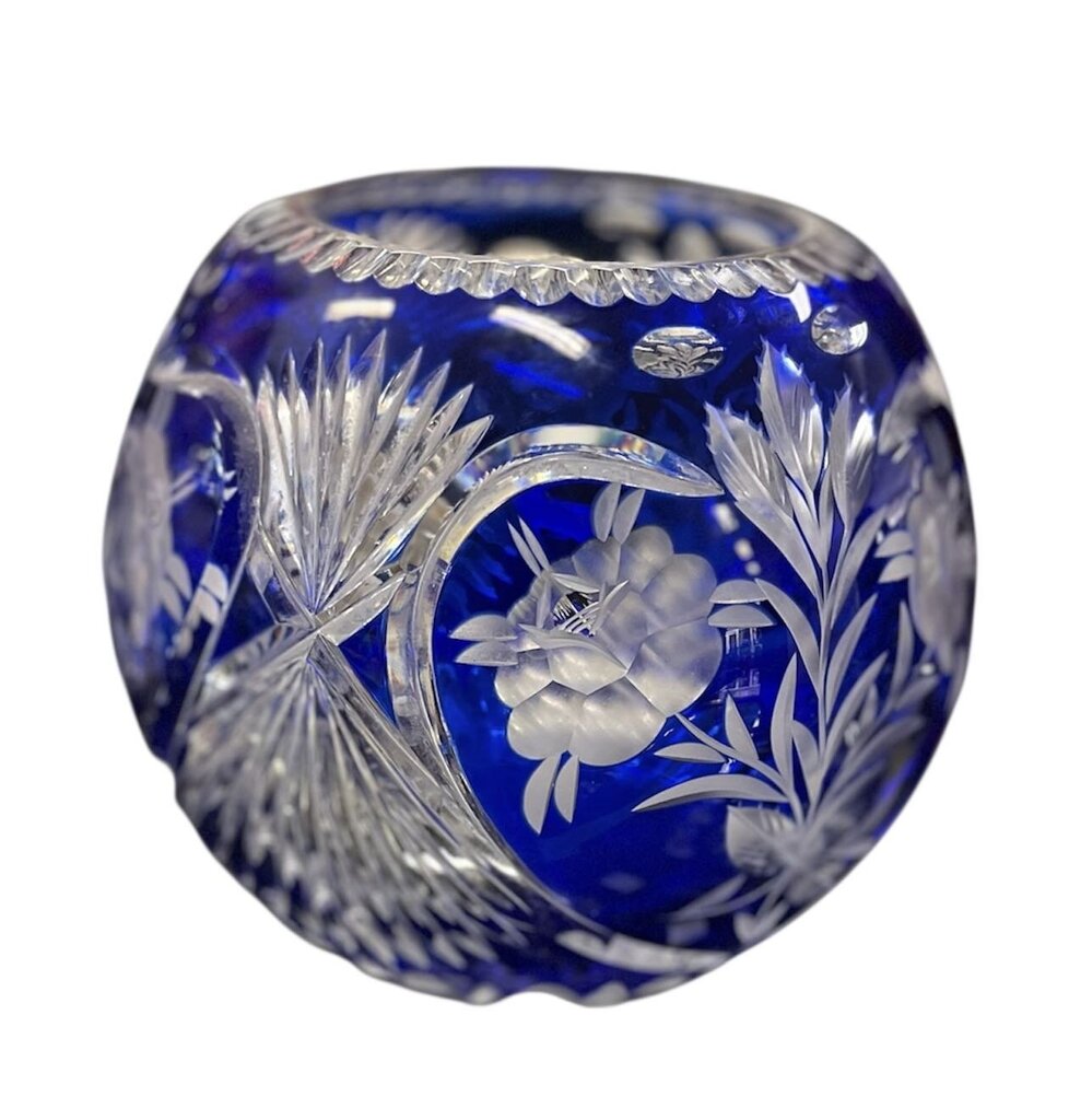 Vintage Bohemian Cobalt Cut To Clear Rose Bowl