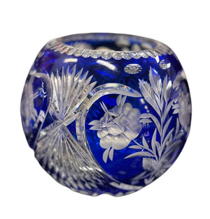 Vintage Bohemian Cobalt Cut To Clear Rose Bowl
