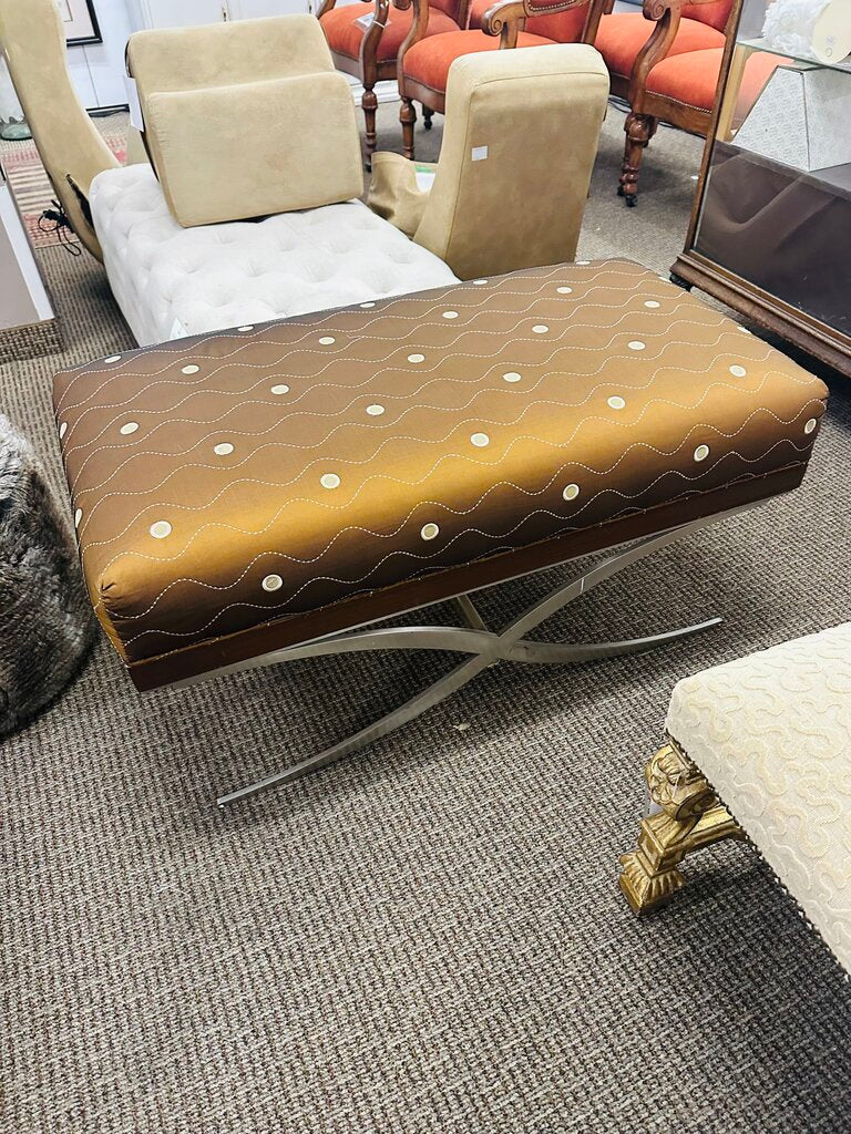 Striped Upholstered Bench With Wood Frame