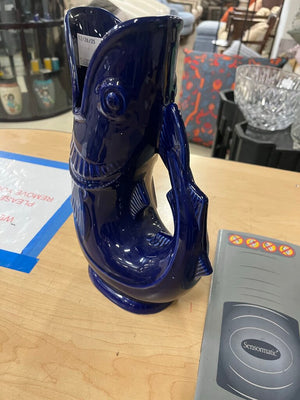 Shreve Cobalt Gurgling Cod Pitcher 11 Inch (Repaired)