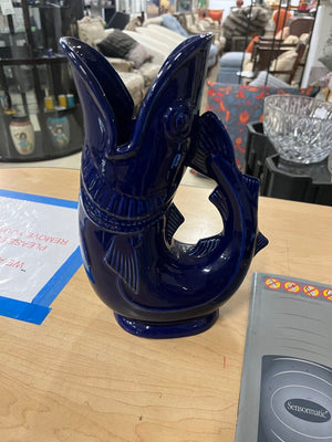 Shreve Cobalt Gurgling Cod Pitcher 11 Inch (Repaired)