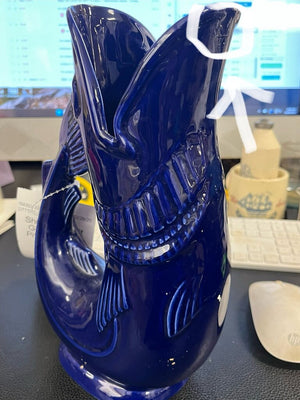 Shreve Cobalt Gurgling Cod Pitcher 11 Inch (Repaired)