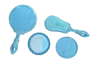 Silver Plated Dresser Set: Mirror, Brush, Pressed Powder Container