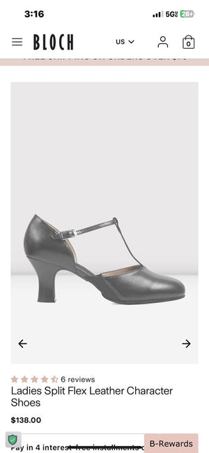 BLOCH Black Ladies Split Flex Leather Character Shoes 9