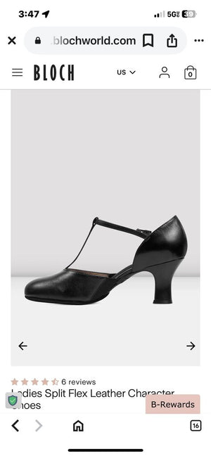 BLOCH Black Ladies Split Flex Leather Character Shoes 9