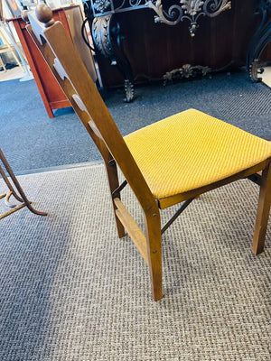 Vintage Wood Folding Chairs Pair With Mustard Upholstered Seats
