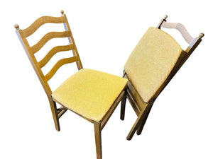 Vintage Wood Folding Chairs Pair With Mustard Upholstered Seats
