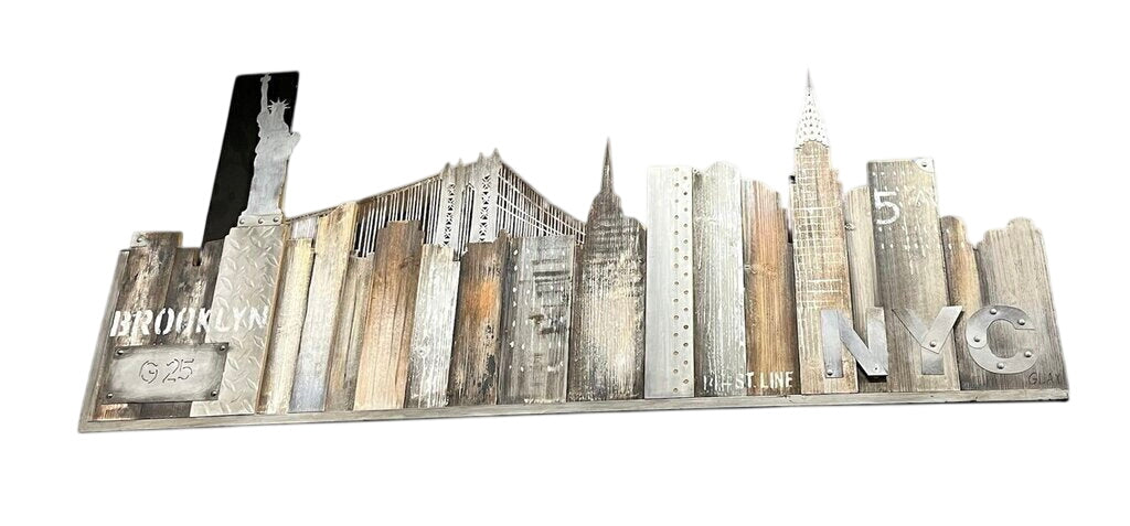 Renwil Brooklyn & G 25 St Line Sculpture Hand-painted on wood and embellished with metal accents.
