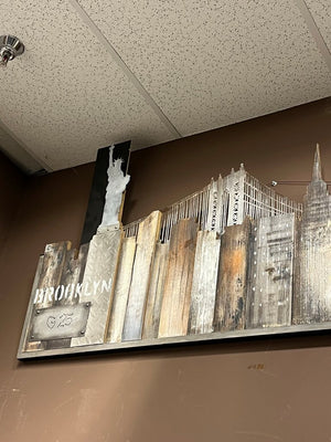 Renwil Brooklyn & G 25 St Line Sculpture Hand-painted on wood and embellished with metal accents.