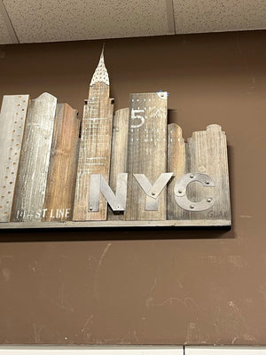 Renwil Brooklyn & G 25 St Line Sculpture Hand-painted on wood and embellished with metal accents.