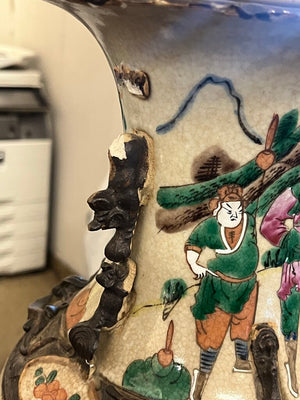 Antique Chinese Nanking Famille Rose Lamps Pair