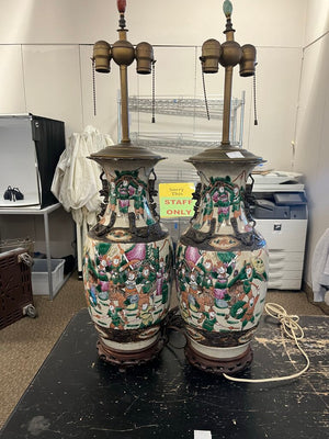 Antique Chinese Nanking Famille Rose Lamps Pair