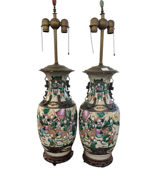 Antique Chinese Nanking Famille Rose Lamps Pair