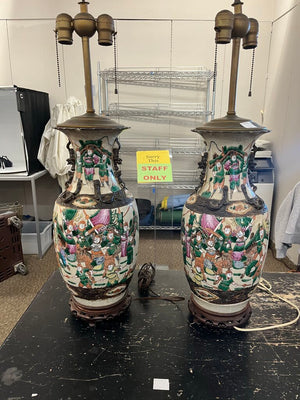 Antique Chinese Nanking Famille Rose Lamps Pair
