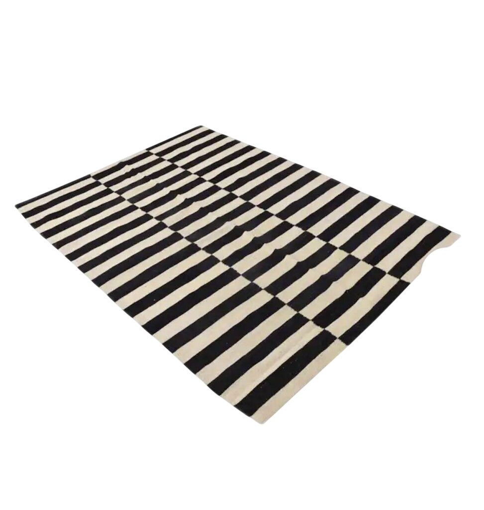 Black & Cream Hand Woven Wool Kilim 90x65 7.5x5.41