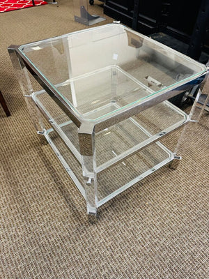 Milo Baughman Style Chrome Glass Side Table 22x24x24
