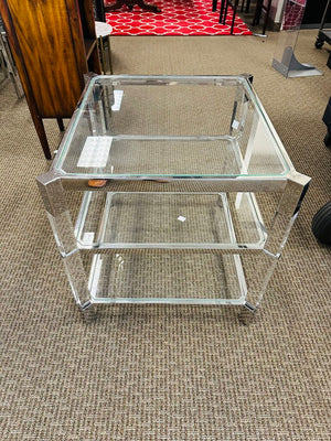 Milo Baughman Style Chrome Glass Side Tables (pair) 22x24x24