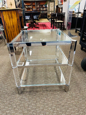 Milo Baughman Style Chrome Glass Side Table 22x24x24
