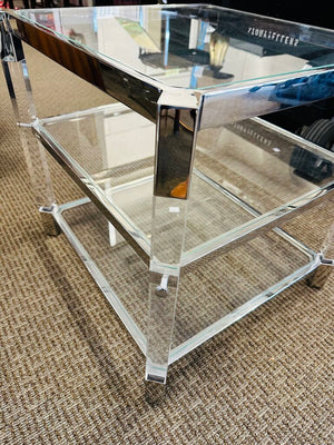 Milo Baughman Style Chrome Glass Side Table 22x24x24
