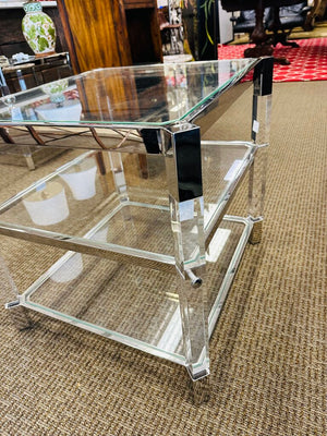 Milo Baughman Style Chrome Glass Side Tables (pair) 22x24x24