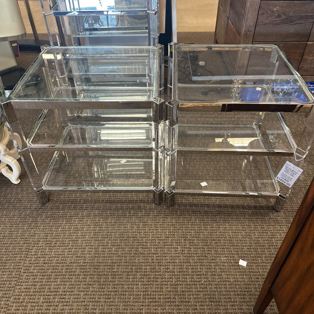 Milo Baughman Style Chrome Glass Side Table 22x24x24