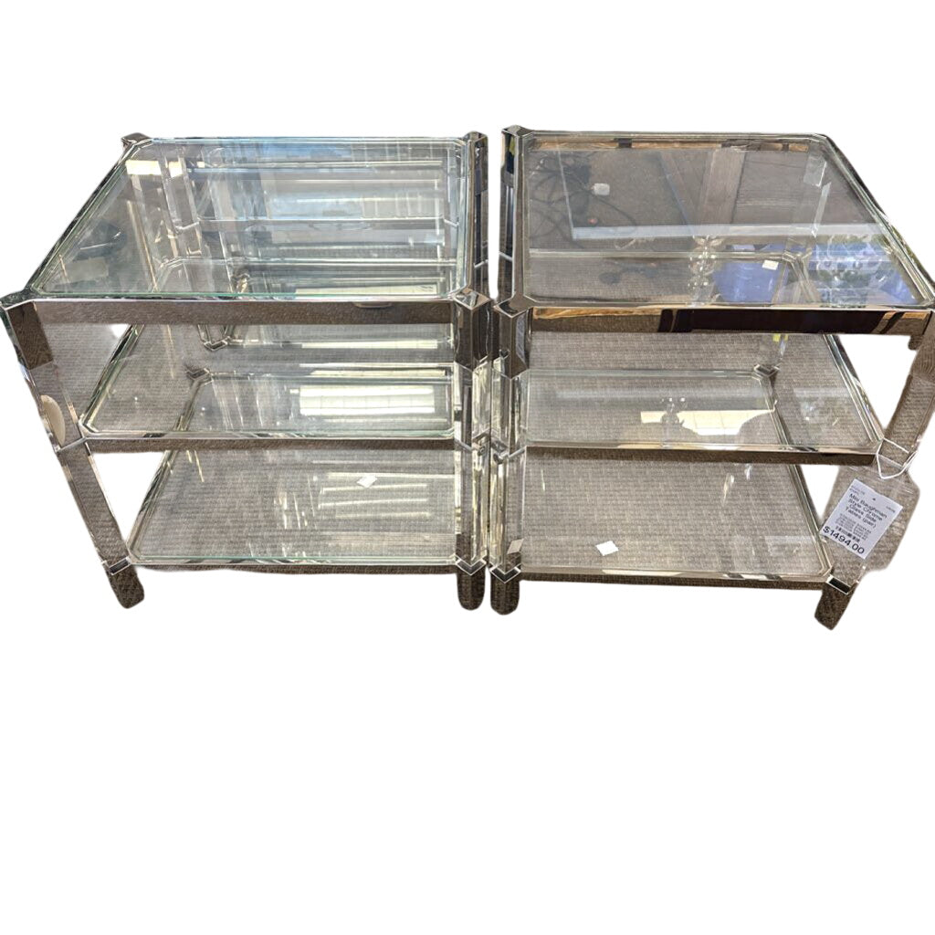 Milo Baughman Style Chrome Glass Side Tables (pair) 22x24x24