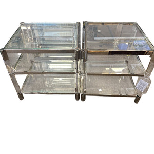 Milo Baughman Style Chrome Glass Side Tables (pair) 22x24x24