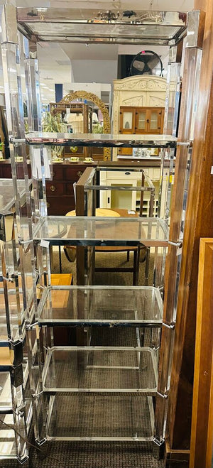 Milo Baughman Style Chrome Glass Etegere 23x14x72