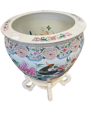 Asian-style porcelain fishbowl planter On Stand 18x34