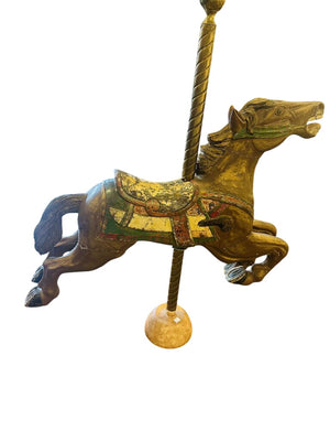 Antique Carousel Horse With Brass Pole