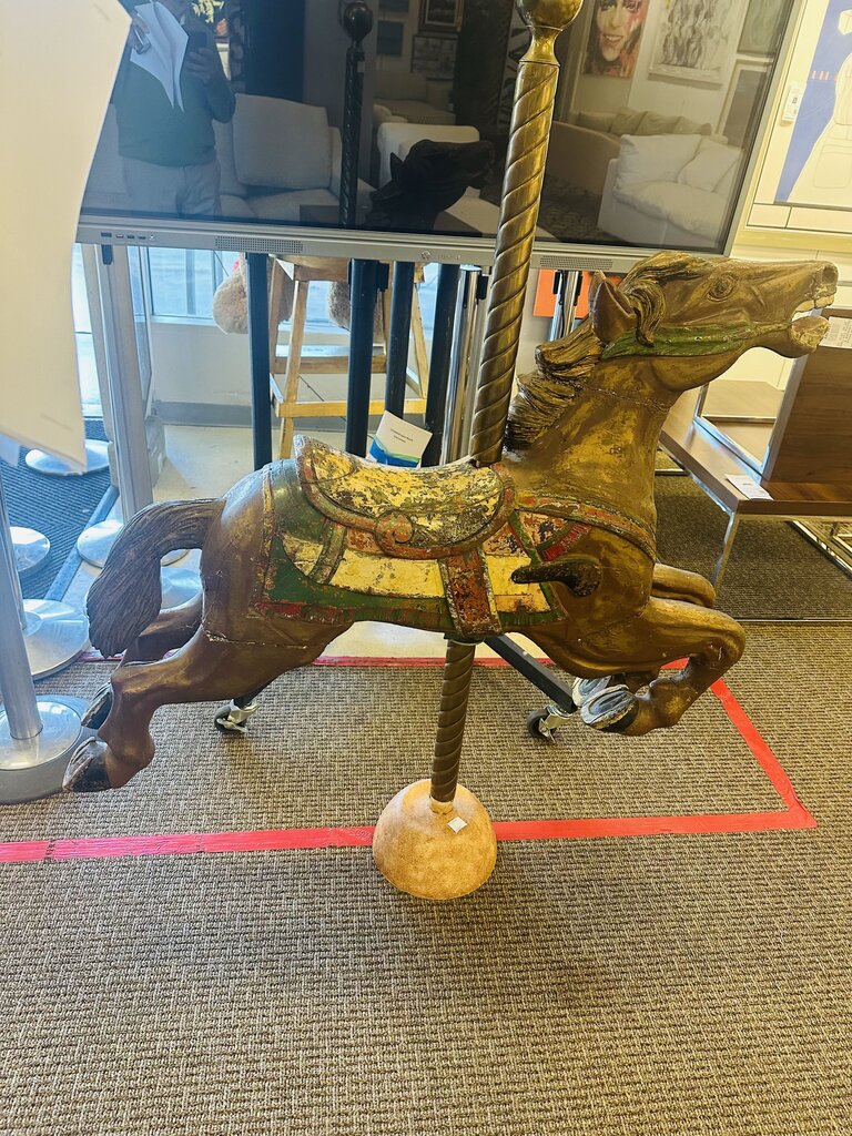 Antique Carousel Horse With Brass Pole
