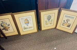 Framed French Hot Air Balloon Prints (set of 4)