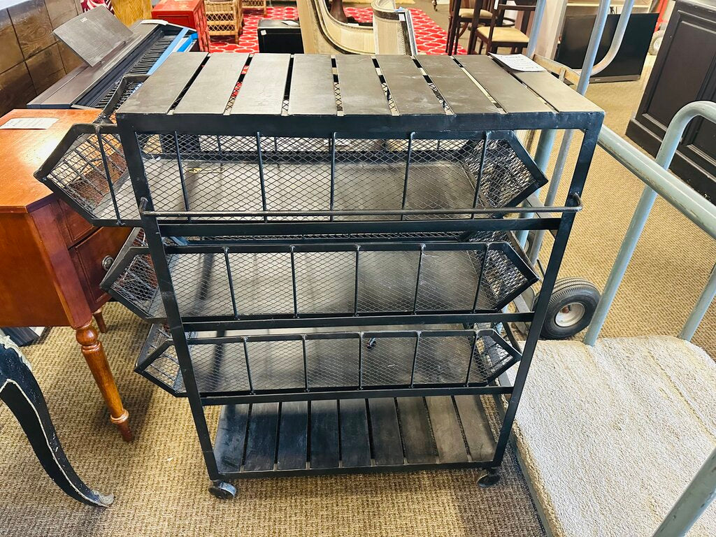 Metal Bar Cart With Sliding Basket & Rolling Wheels