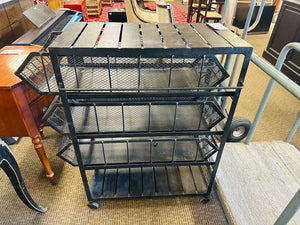 Metal Bar Cart With Sliding Basket & Rolling Wheels