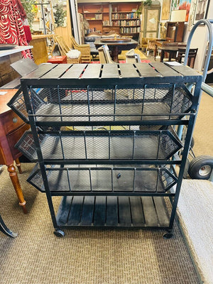 Metal Bar Cart With Sliding Basket & Rolling Wheels